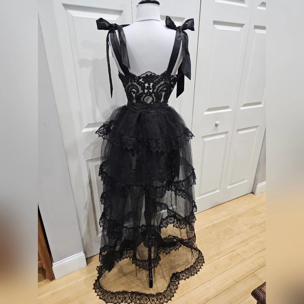Dolls Kill Unholy Kindred Spirits Black White Lace Mini DressTiered Tulle Skirt - Picture 14 of 16